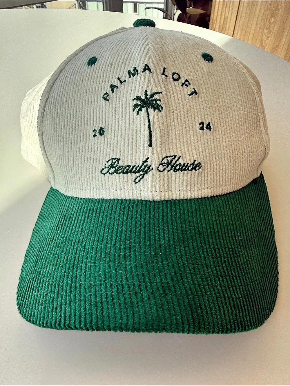 Beauty House Embroidered Green & Cream Hat Like New